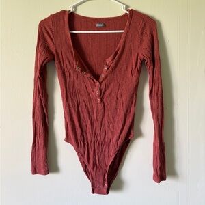 Aerie Ribbed Henley Bodysuit - Deep Red